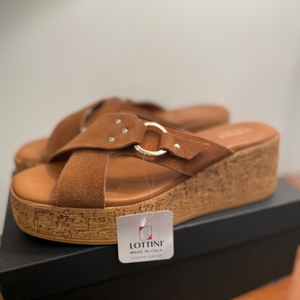 Italian Women's Brown Suede Leather Wedge Sandals